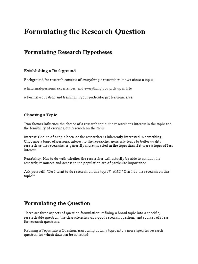 Formulating The Research Question | PDF | Hypothesis | Level Of Measurement