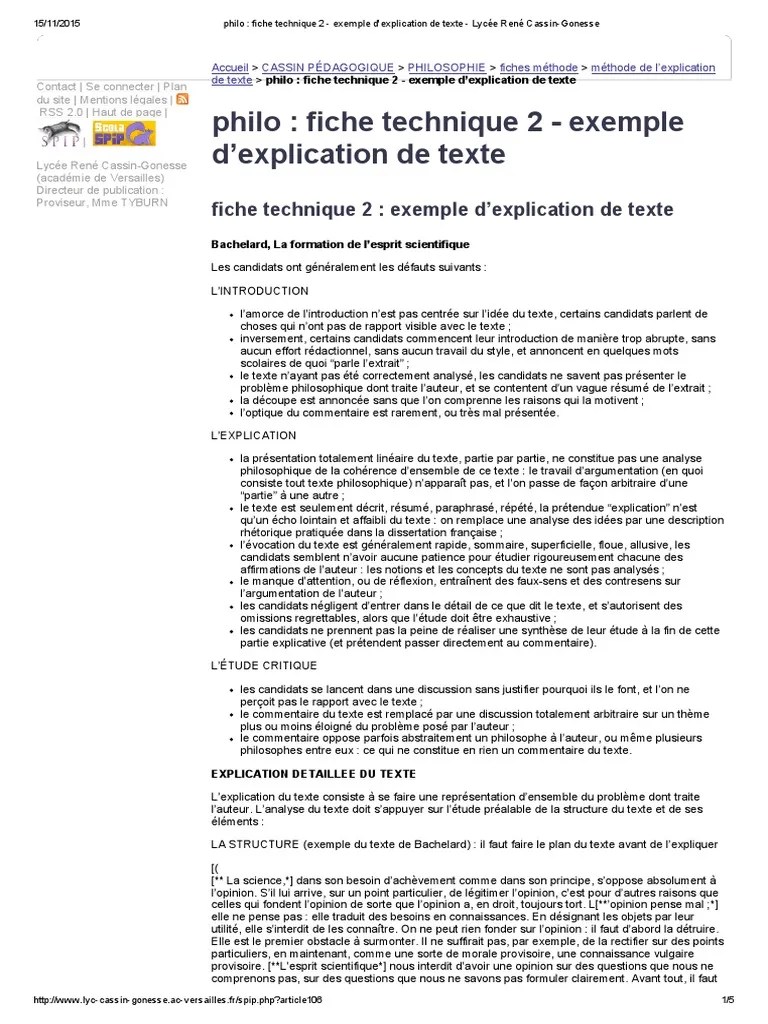 Philo - Fiche Technique 2 - Exemple D'explication De Texte - Lycée René Cassin-Gonesse | PDF ...