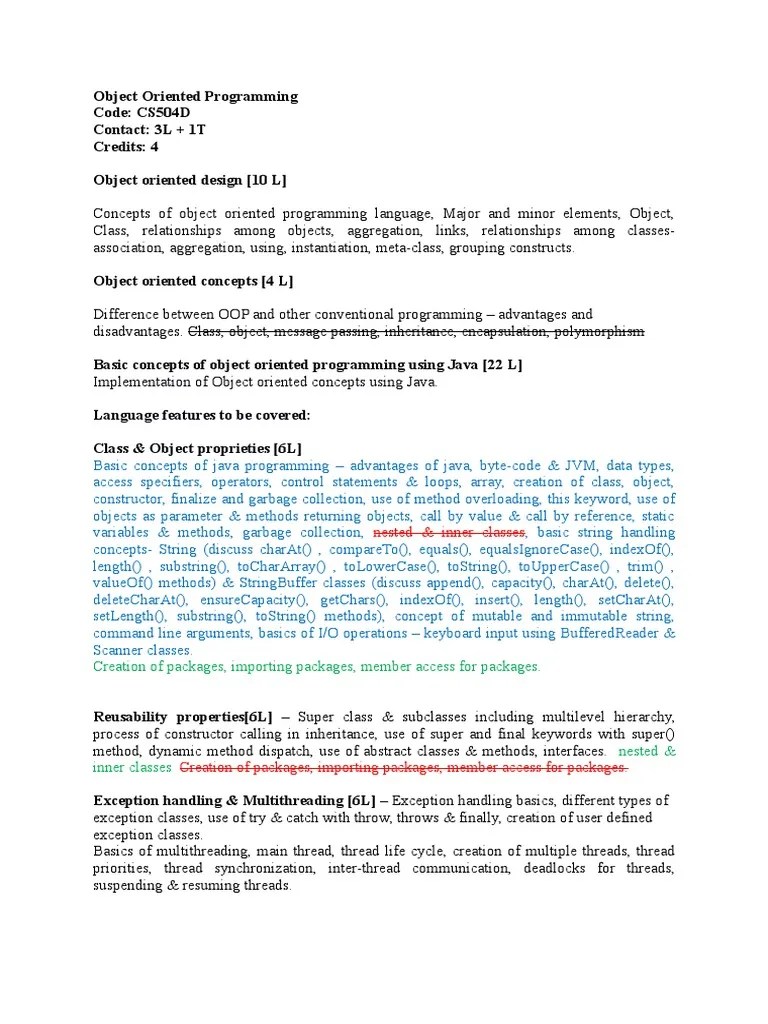 Java OOP Course: CS504D Overview | PDF | Method (Computer Programming) | Class (Computer ...