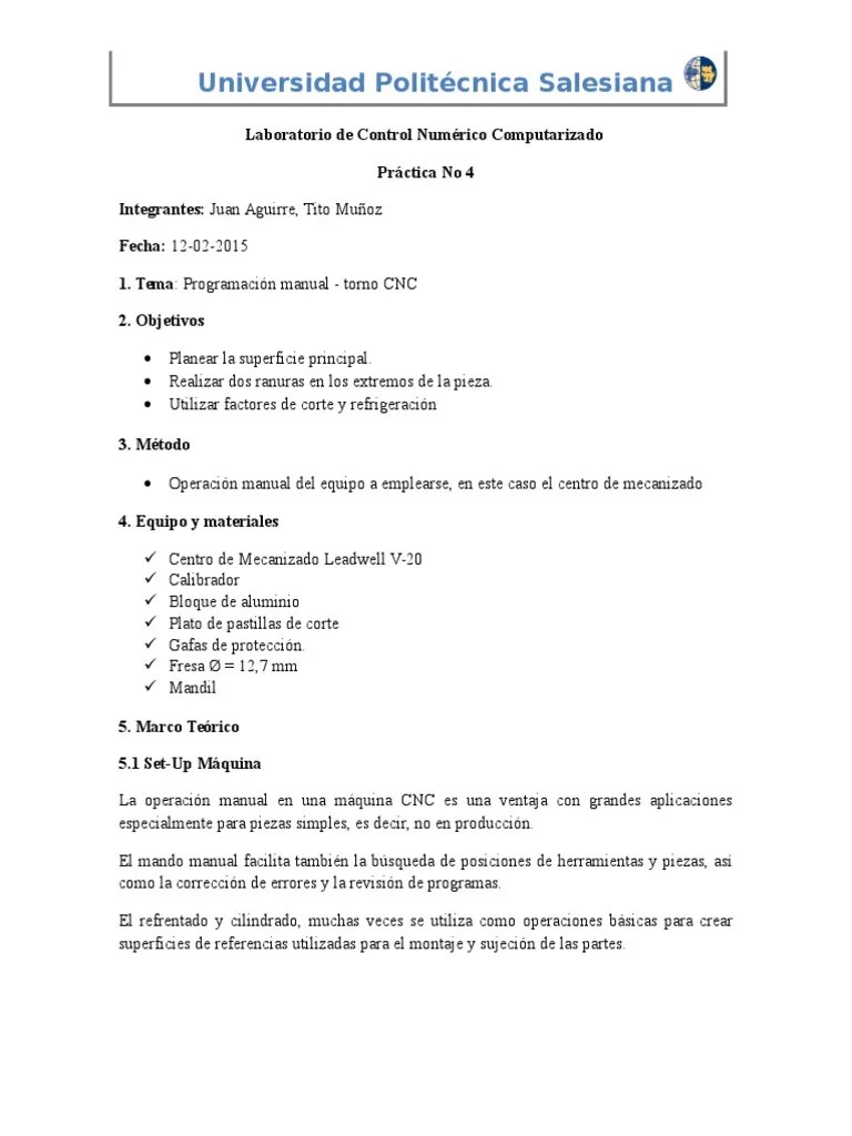 Práctica 4 CNC | PDF | Control Numerico | Perforar