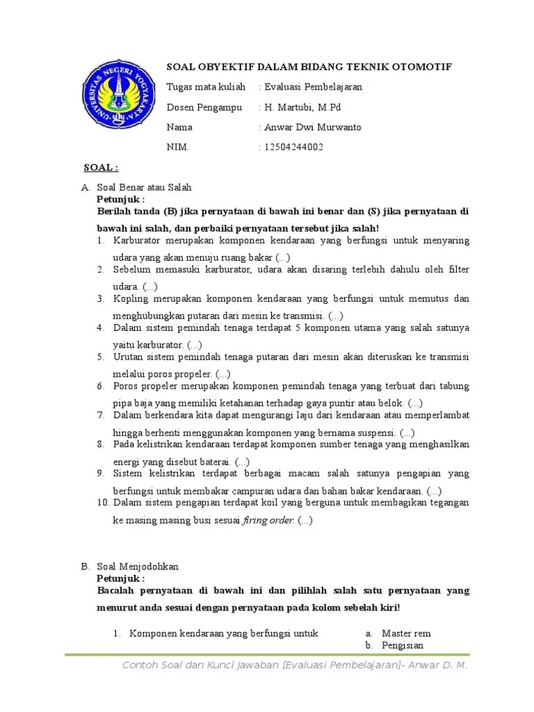 Contoh Soal Menjodohkan 