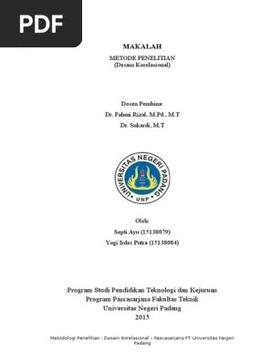 Siswa kelas v sd negeri secang 2 kabupaten. Penelitian Korelasional