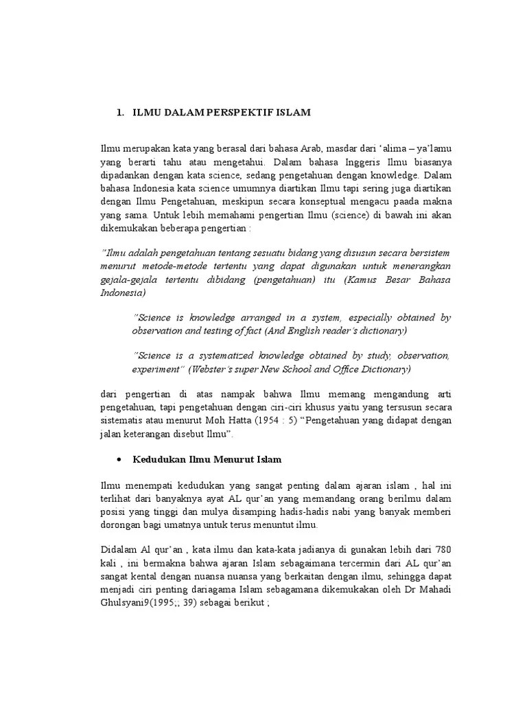 Ilmu Dalam Perspektif Islam Paper | PDF