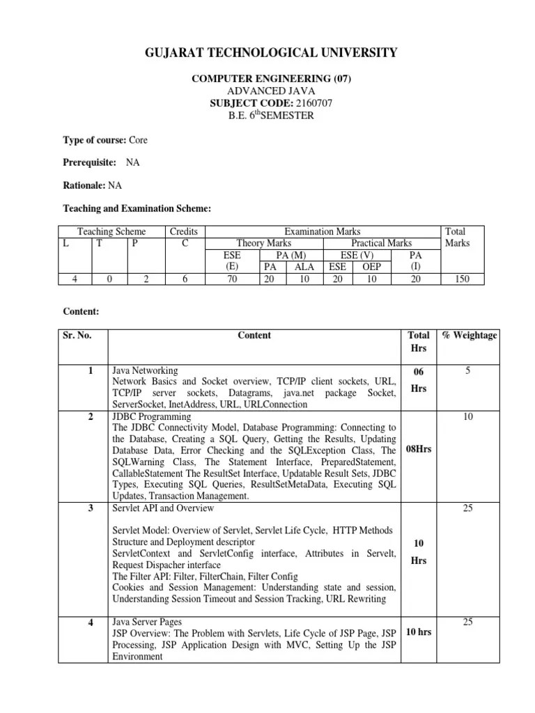 Advanced Java Technology GTU Syllabus | PDF | Java Server Pages | Java ...