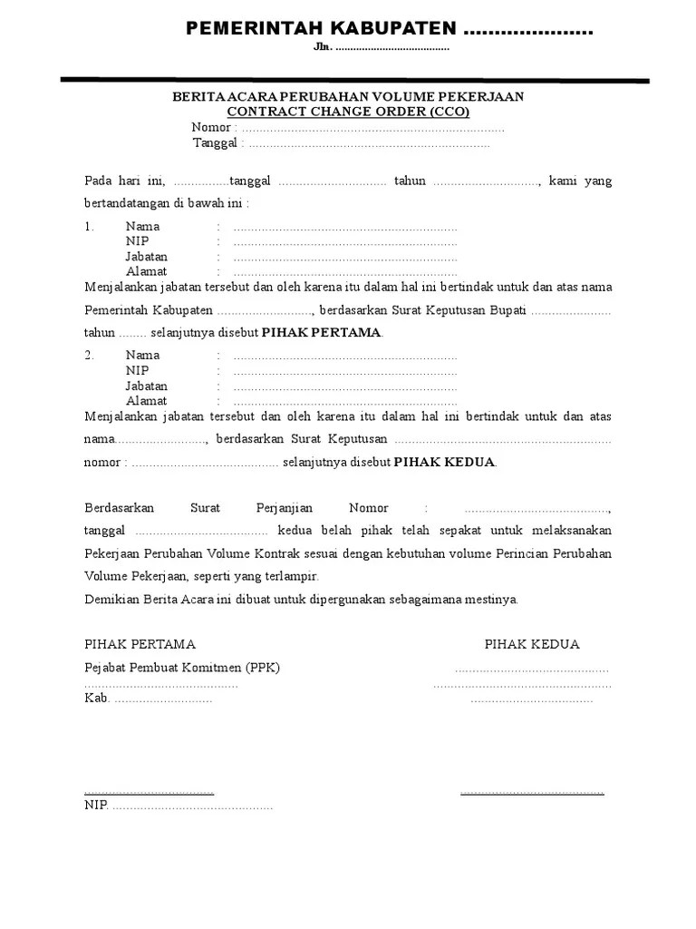 Contoh Berita Acara CCO (CHANGE CONTRACT ORDER) | PDF