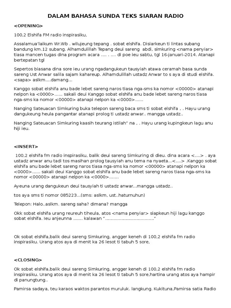 1.4 proses penyiaran industri penyiaran di indonesia menunjukkan perkembangan yang. Teks Siaran Sunda Pdf