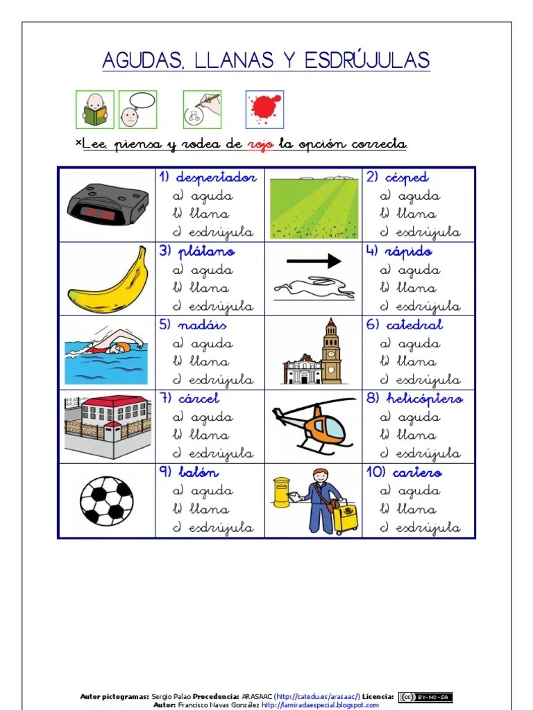Agudas, Llanas Y Esdrújulas (Arasaac)