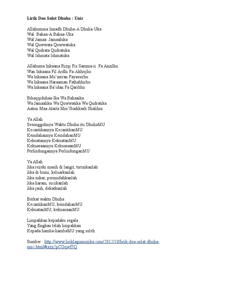 Allahuma inkaana rizqii fissamma i fa anzilhu, wa. Lirik Doa Solat Dhuha Pdf