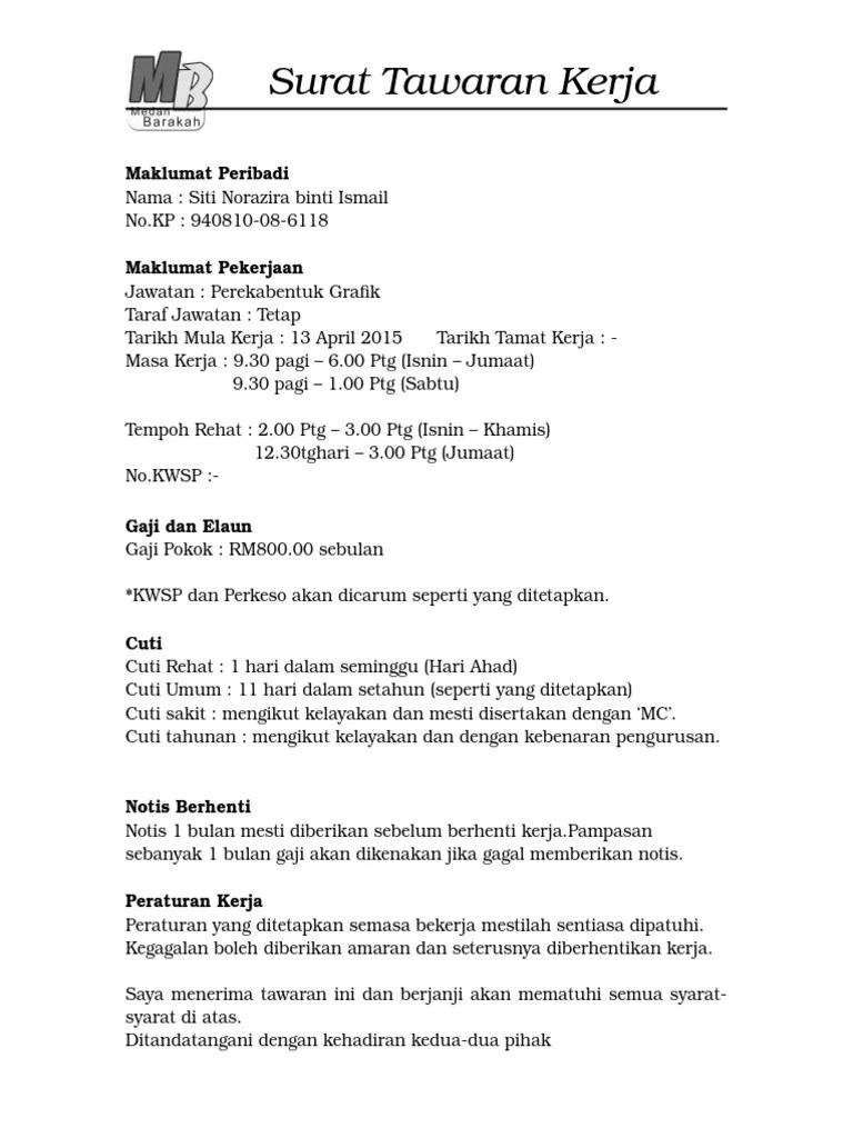 Surat rasmi tawaran kerja dari majikan selangor t. Contoh Surat Tawaran Kerja Dari Majikan Swasta