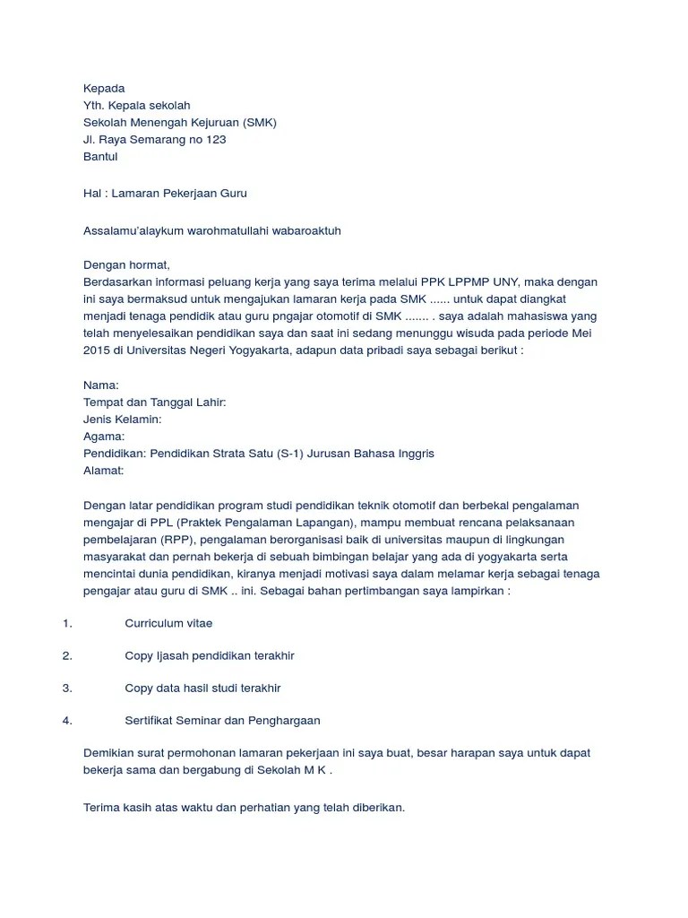 Fotocopy ktp 1 lembar · 4. Contoh Surat Lamaran Kerja Guru Pdf