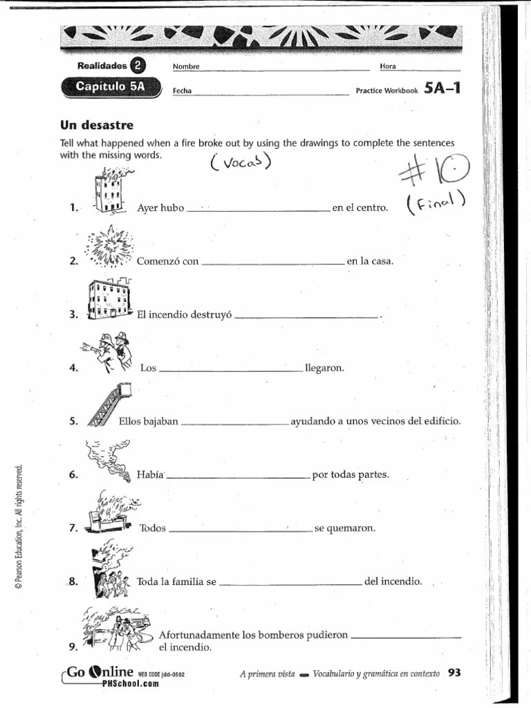 Realidades 2 un desastre answer key 5a page : Realidades 1 Capitulo 5a Answers 99 Degree