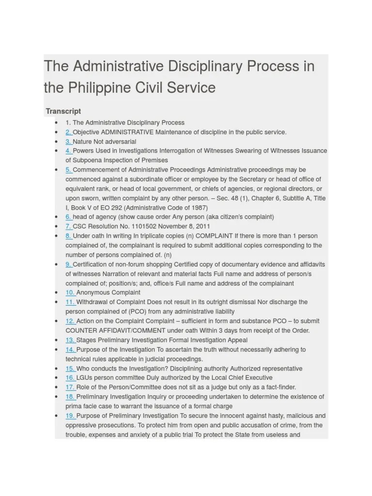 The Administrative Disciplinary Process In The Philippine Civil Service ...