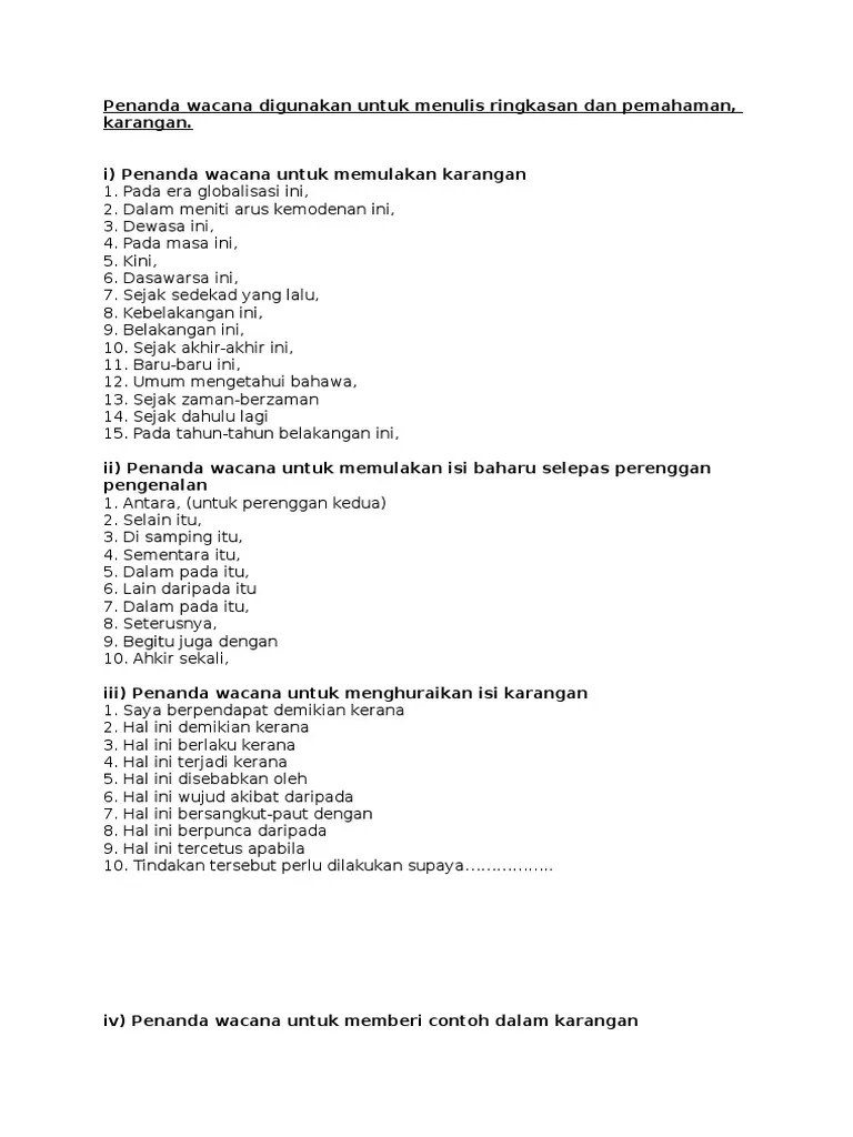 List of discourse markers (penanda wacana) adding (menambah) and (dan) also (juga) as well as (serta) moreover (tambahan pula) too (sangat / juga) . Contoh Penanda Wacana Pdf