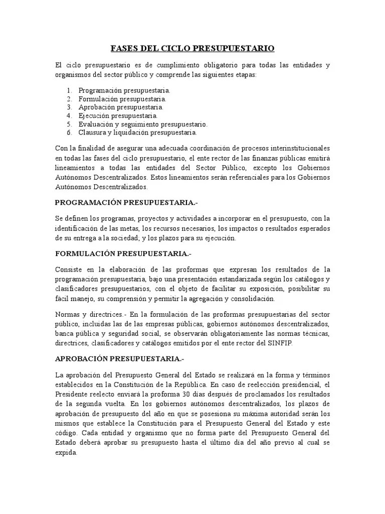 Fases Del Ciclo Presupuestario | PDF | Liquidación | Presupuesto