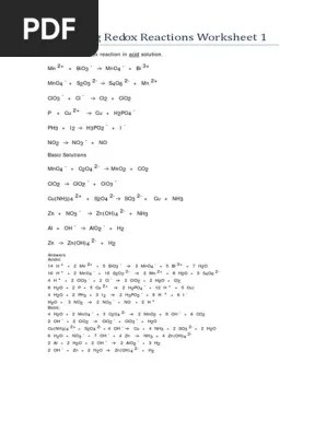 Writing half reactions practice worksheet students will be practicing writing half reactions for a redox reaction by completing . Balancing Redox Reactions Worksheets 1 2 With Answers Pdf Molecules Chemical Substances