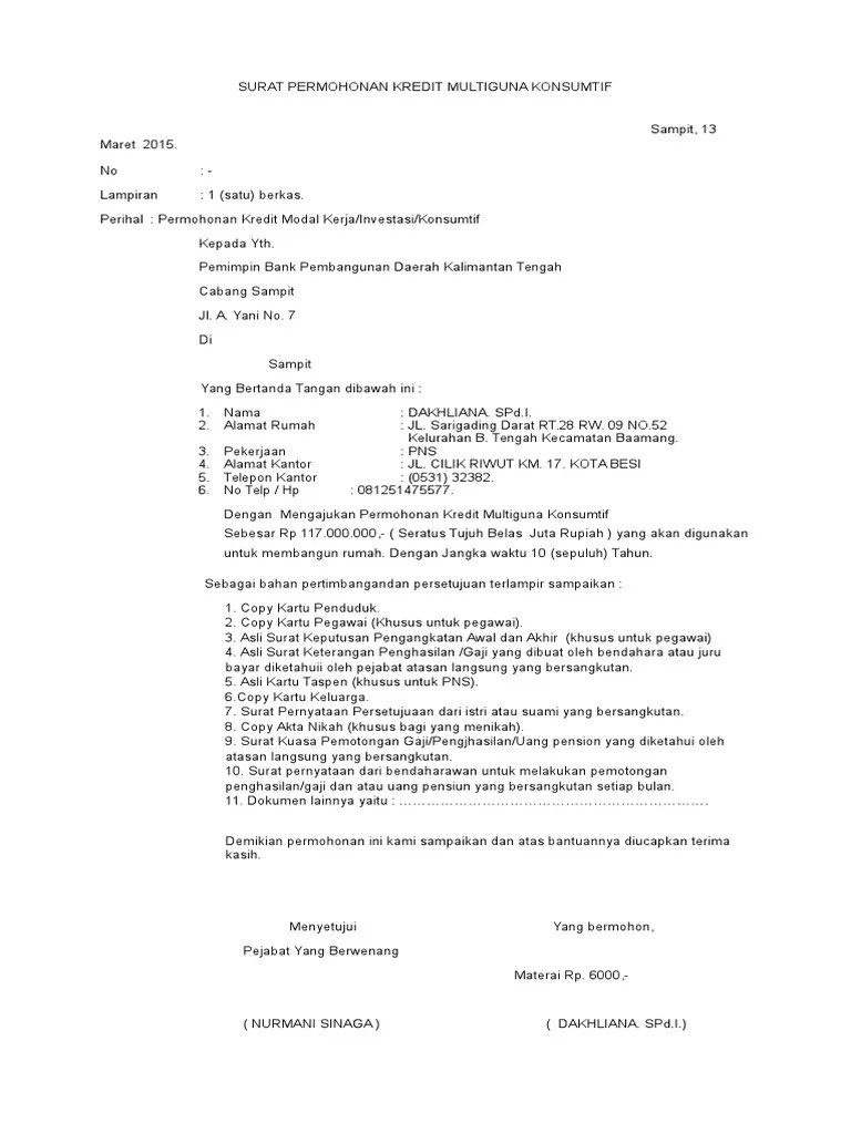 Formulir pengajuan pinjaman hanya sebagai data awal. Permohonan Kredit Pdf