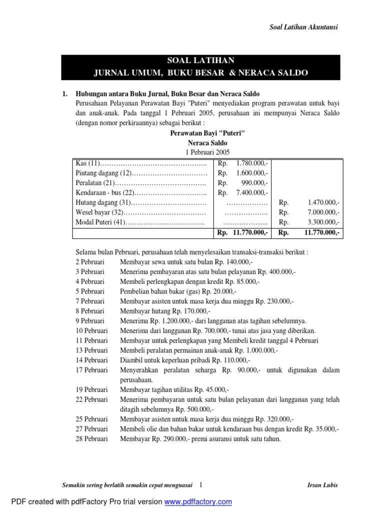 Contoh Soal Akuntansi Jurnal Umum Sampai Jurnal Penutup 