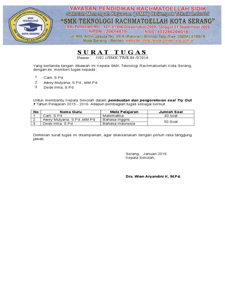 Berikut ini merupakan contoh surat tugas ✓ seperti surat dinas, guru,. Surat Tugas Pembuatan Soal Dan Koreksi Dan Pengawasan To 1 Pdf