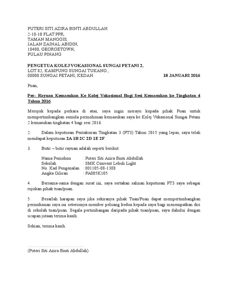 Contoh Surat Rasmi Permohonan Kolej Kediaman Uitm