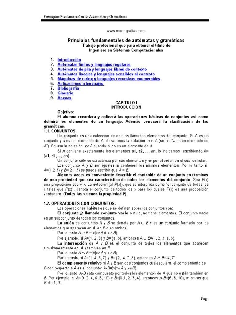 Automatas Y Gramaticas | PDF | Conjunto (Matemáticas) | Lenguaje De Programación