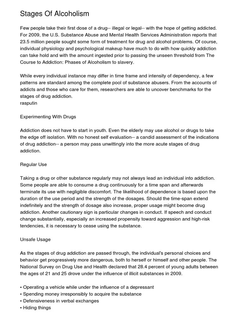 Stages Of Alcoholism | PDF | Substance Abuse | Alcoholism