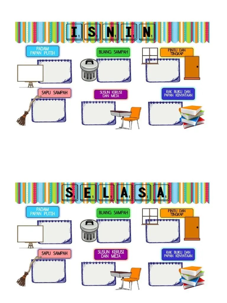 Contoh Jadual Bertugas Dalam Kelas Yang Kreatif / Jadual Bertugas Kelas