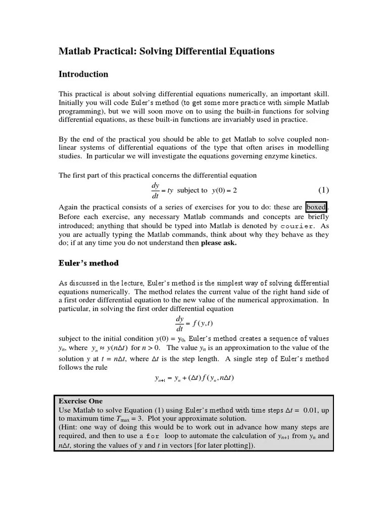 Practical Class Two Matlab Practical | Descargar Gratis PDF | Numerical Analysis | Enzyme Kinetics