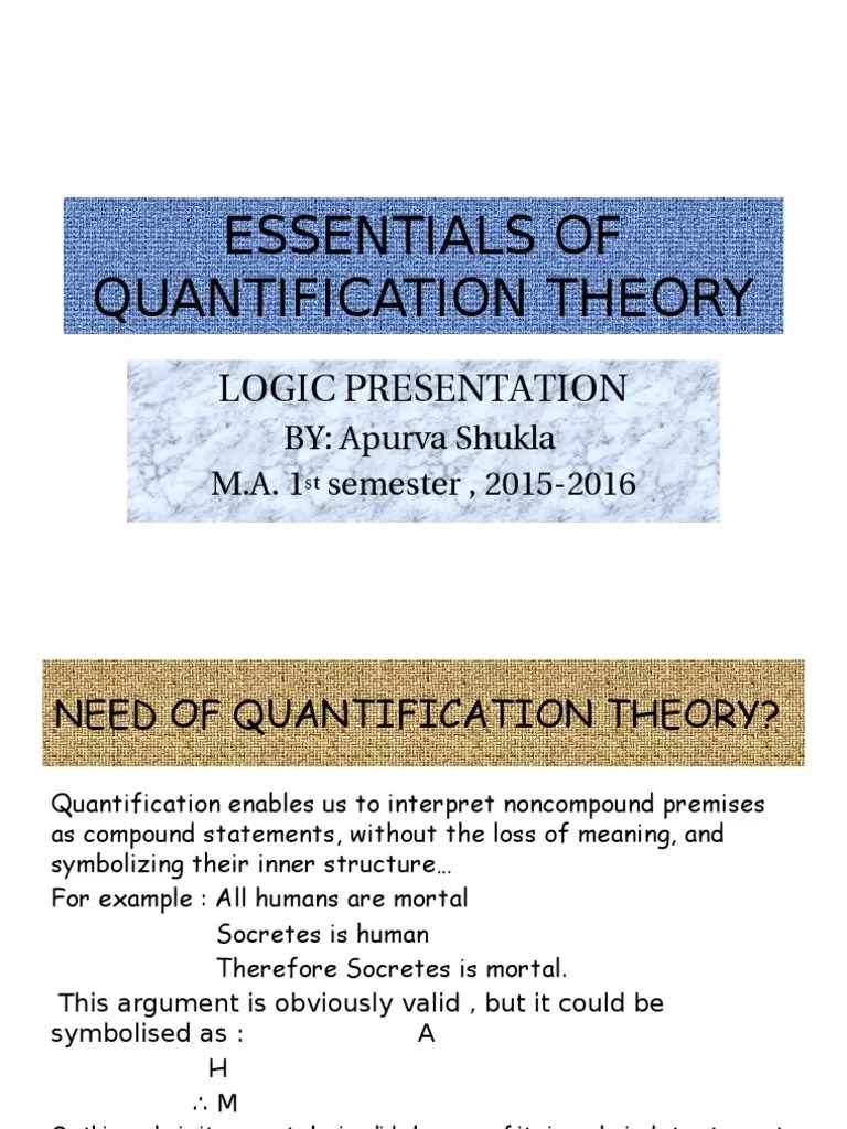 Essentials Of Quantification Theory | PDF | First Order Logic | Logical ...