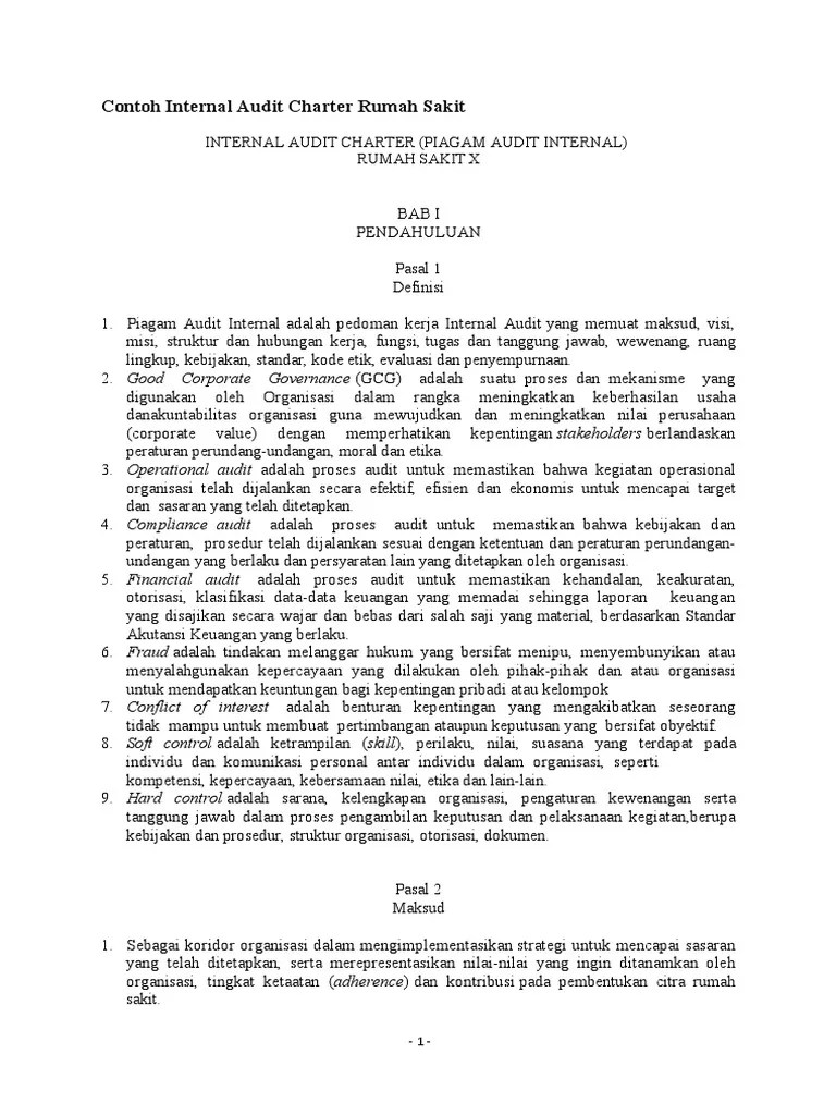 Form pengajuan klaim dpt diminta ke bagian dinas kesehatan yg terdpt di rumah sakit tempat dirawat. Contoh Audit Charter Rumah Sakit