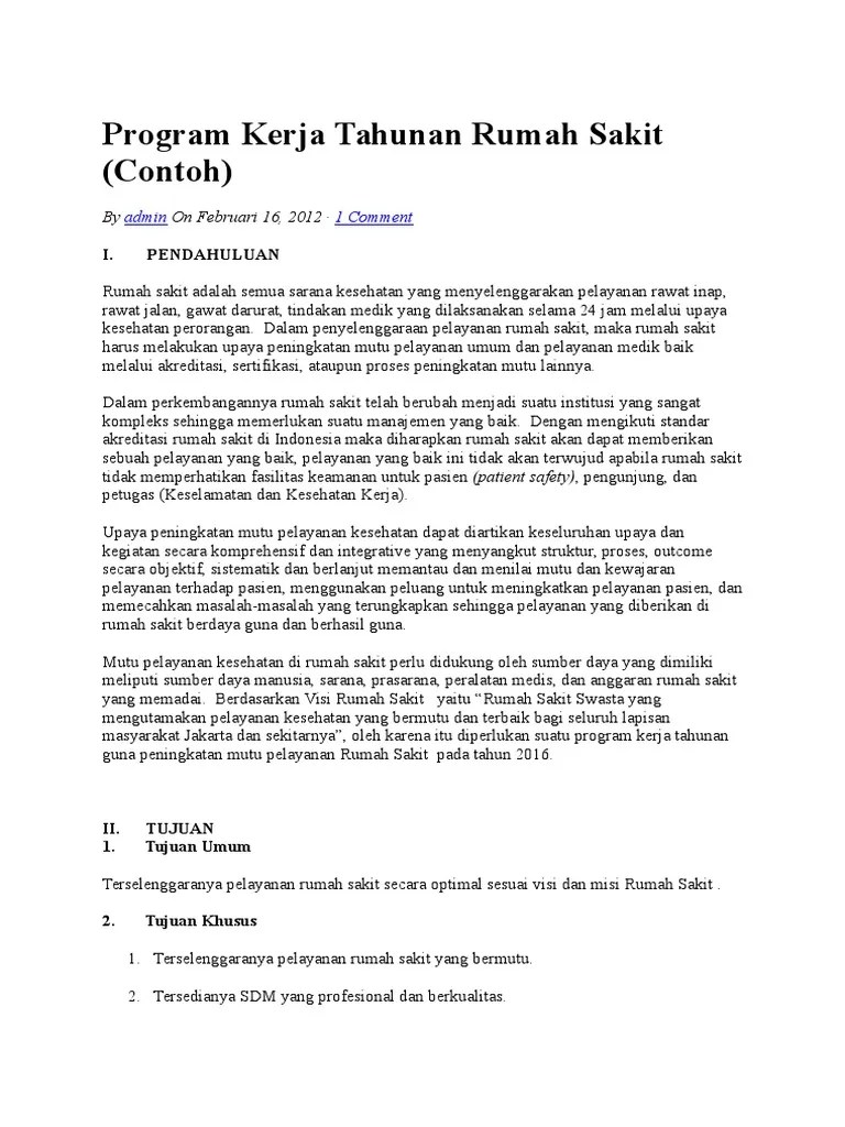 Contoh program kerja rekam medis rumah sakit. Program Kerja Rumah Sakit