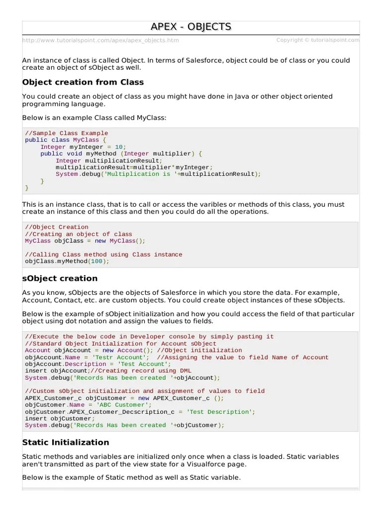 Apex - Objects PDF | PDF | Object (Computer Science) | Class (Computer ...