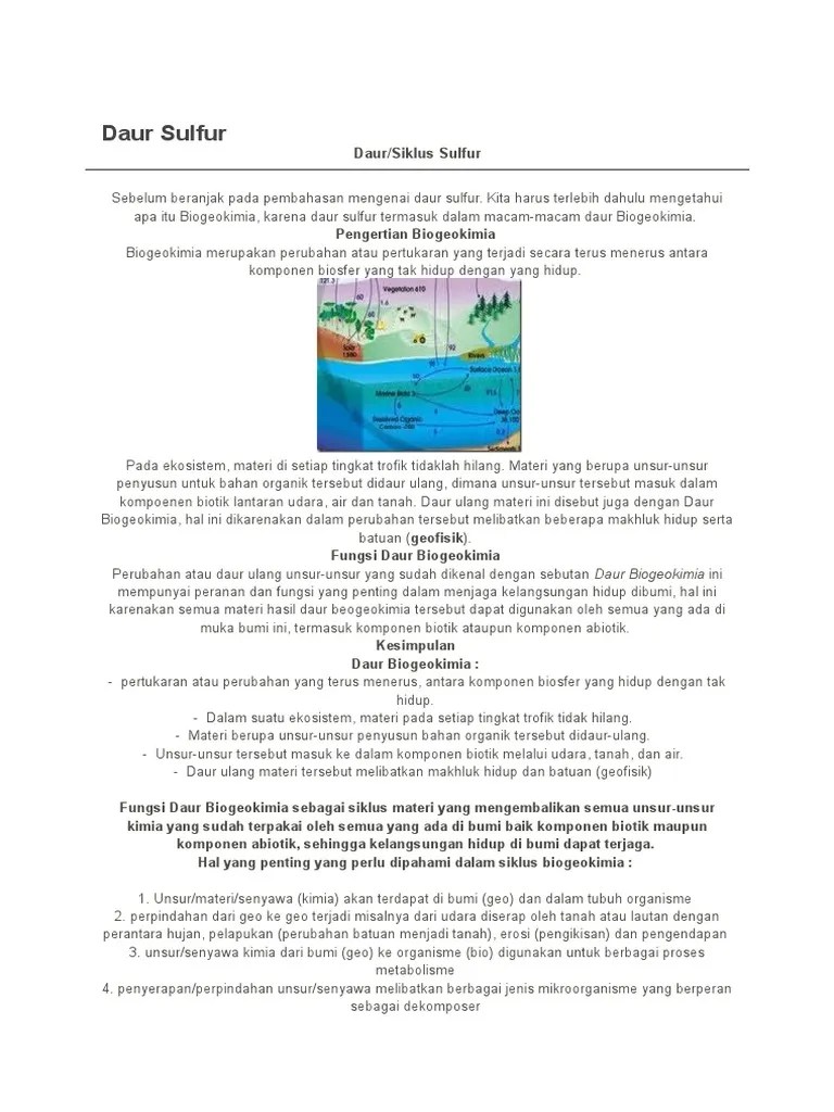 ,,biogeokimia adalah pertukaran atau perubahan yang terus menerus, antara komponen biosfer yang hidup dengan tak hidup. Sulfur Dapat Kembali Ke Ekosistem Darat Dalam Bentuk ...