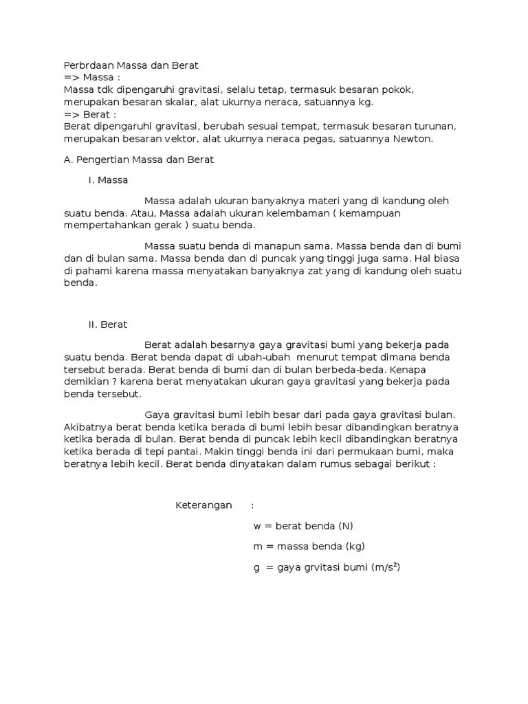 Perbedaan Massa Dan Berat | PDF