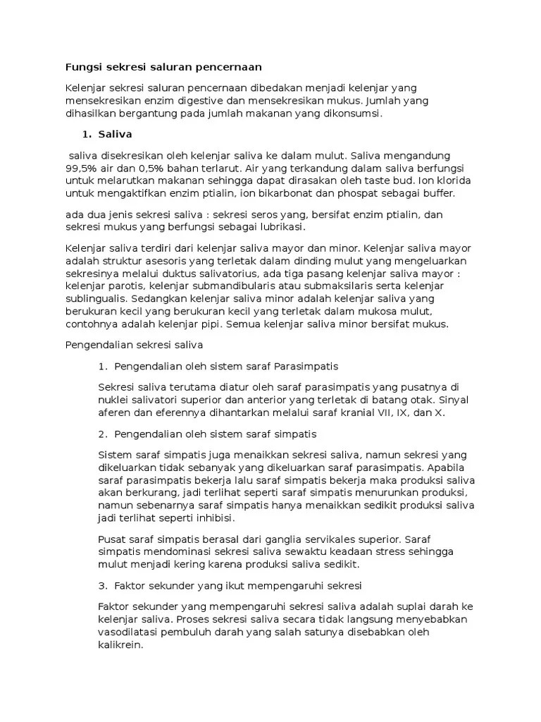 Fungsi Sekresi Saluran Pencernaan | PDF