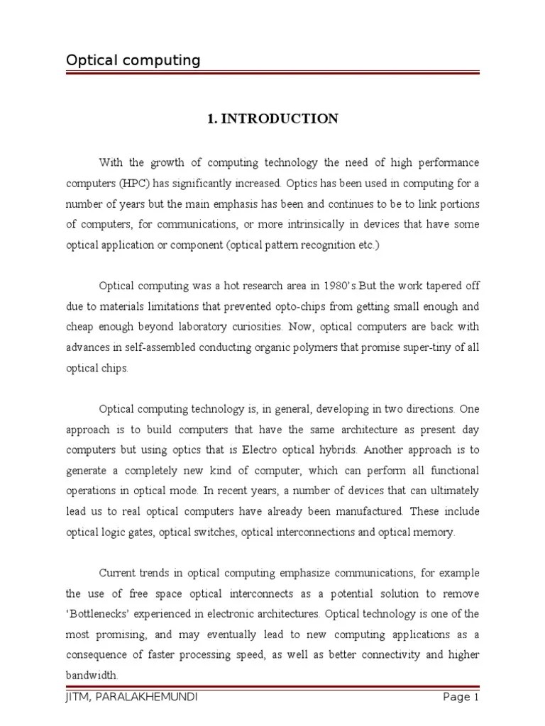 Optical Computing: Jitm, Paralakhemundi | PDF | Disk Storage | Laser