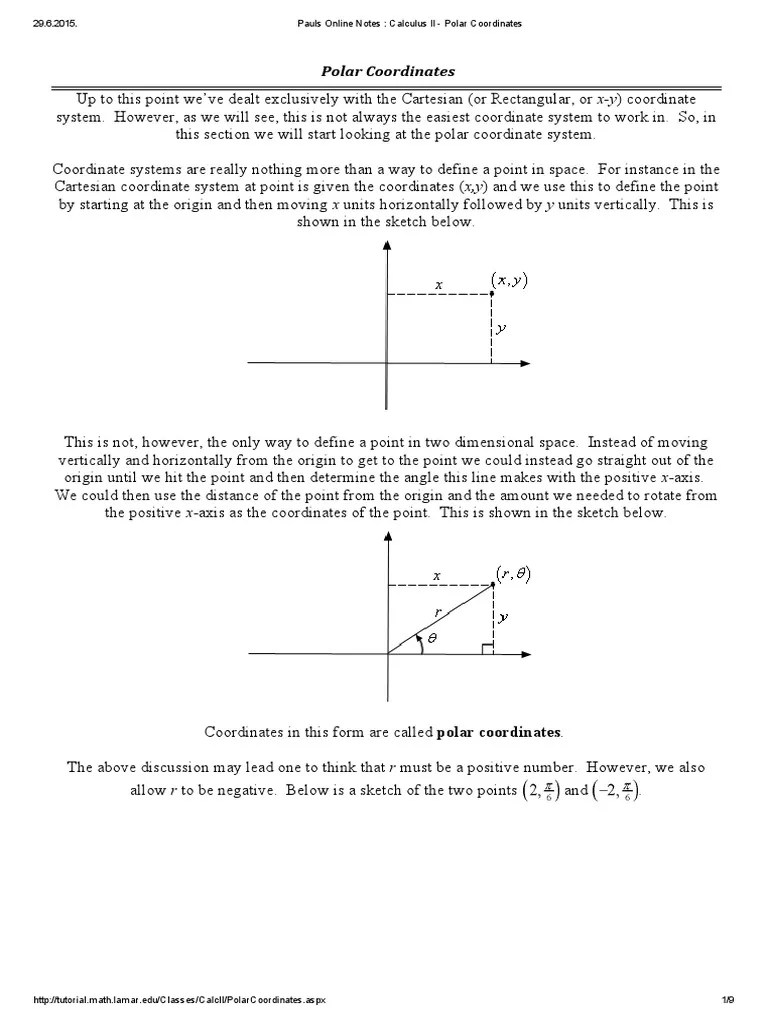 Pauls Online Notes - Calculus II - Polar Coordinates | PDF | Coordinate System | Cartesian ...