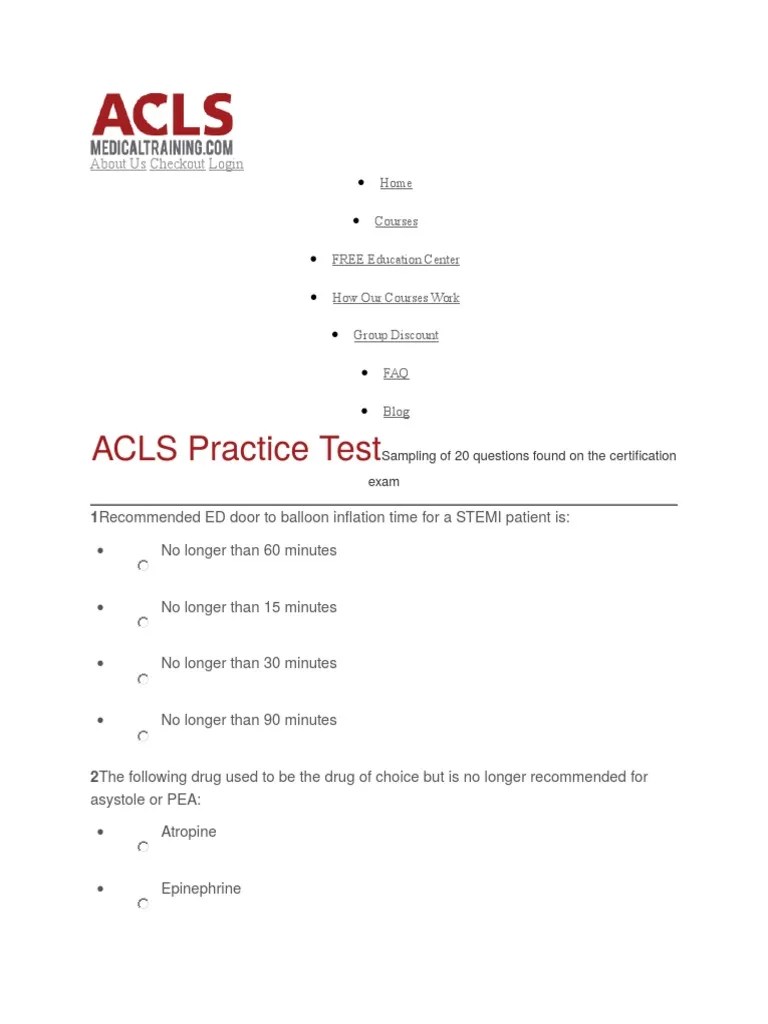 Acls Test Acls Written Exam Answers Pdf / Acls Test Answers 2016 Pdf : Prepare for your advanced cardiac life support exam with our acls pre test.