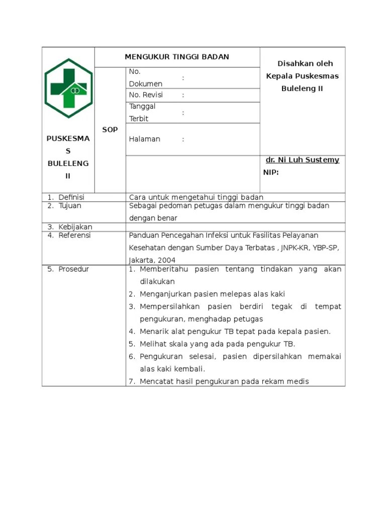 Sop Mengukur Tinggi Badan | PDF