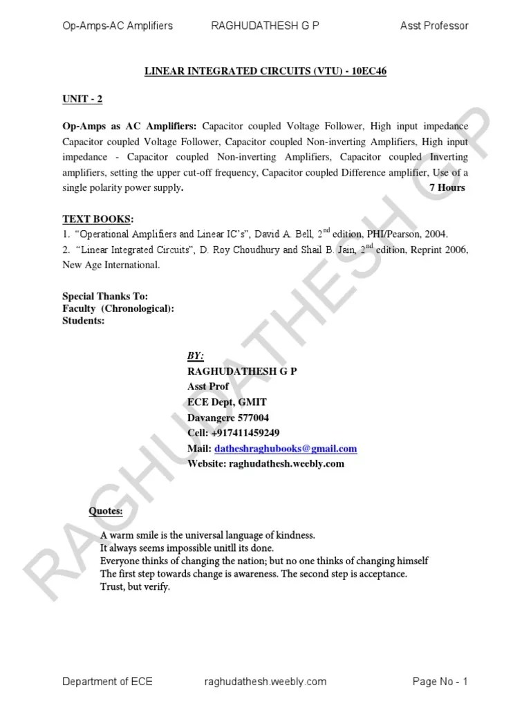 Linear Integrated Circuits Unit2 Raghudathesh Vtu