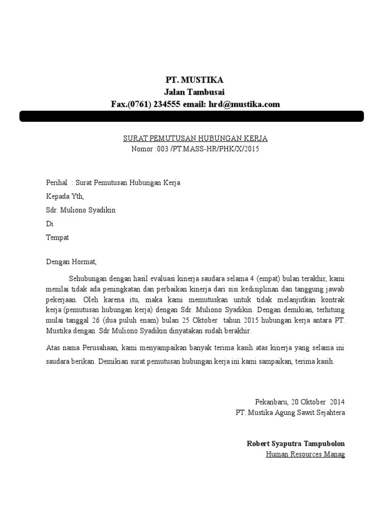Penamatan perkhidmatan contoh surat memberhentikan pekerja dari majikan. Surat Pemberhentian Kerja Content