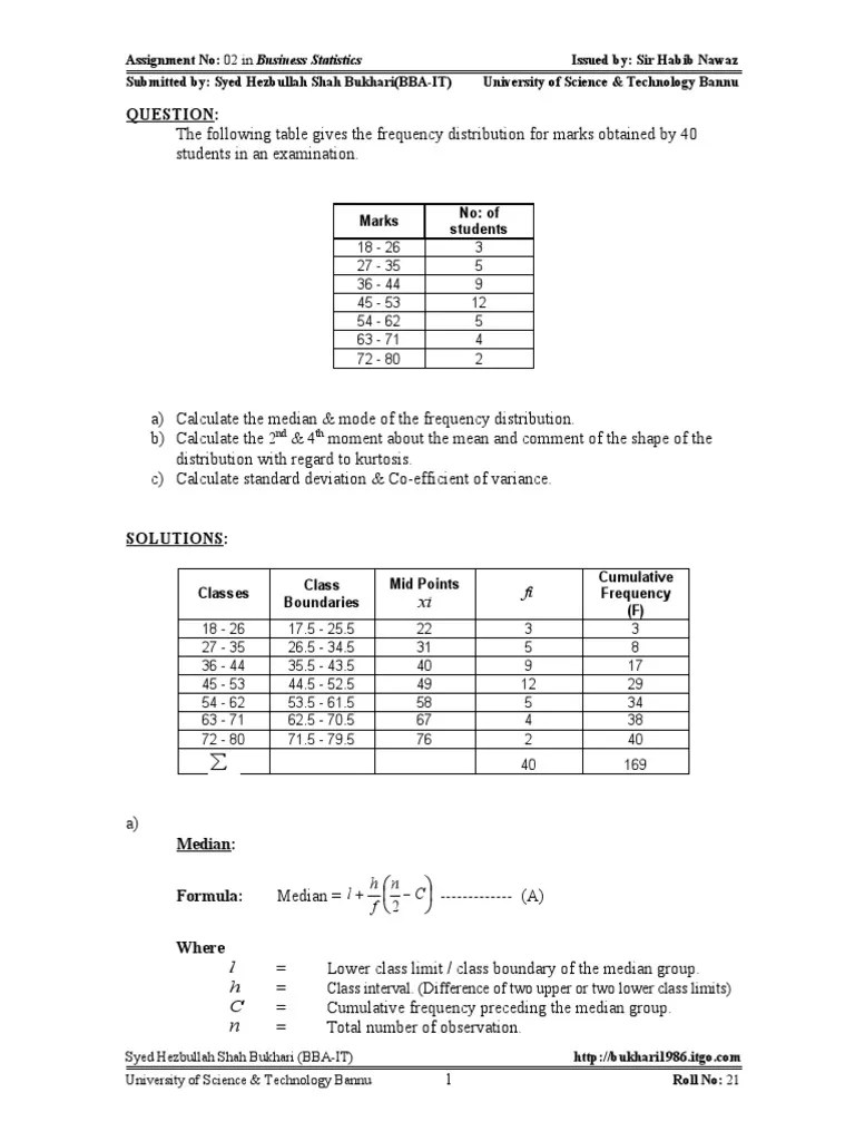 Statistics Assignment | Mode (Statistics) | Median
