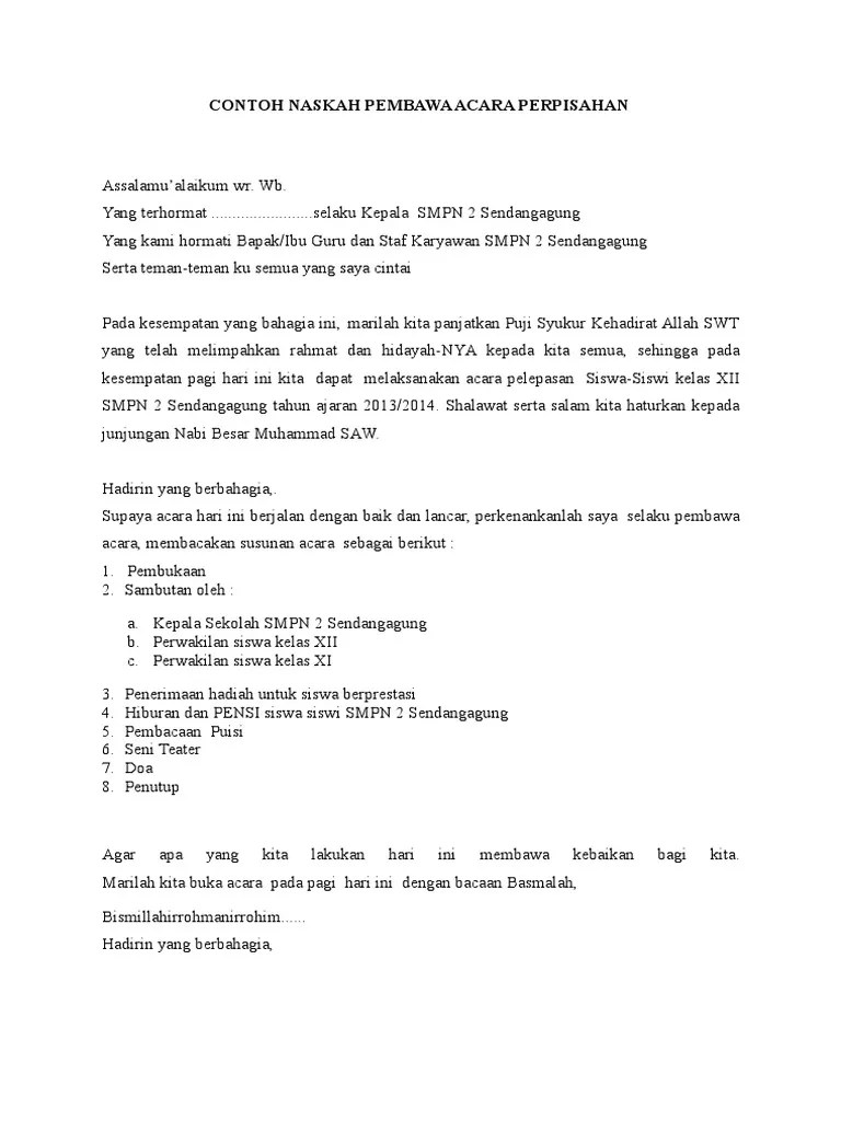 Contoh Naskah Pembawa Acara Perpisahan | PDF