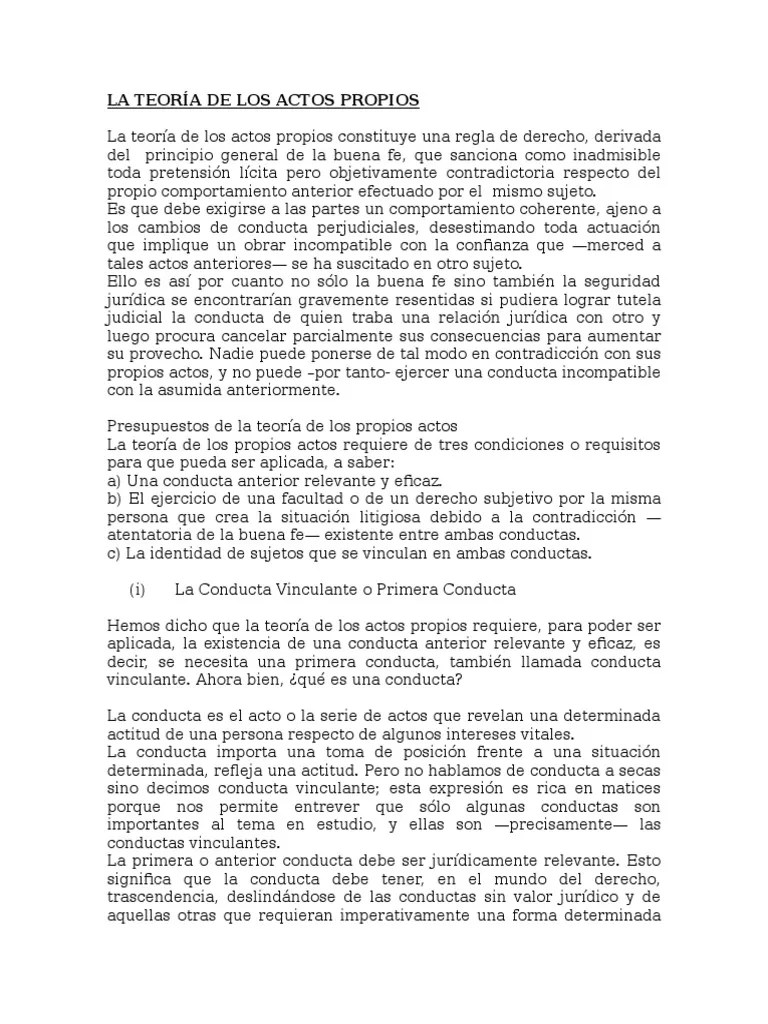 La Teoría De Los Actos Propios | PDF | Comportamiento | Teoría