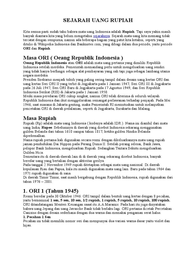 Saat itu, mata uang di nusantara tidak dikenal secara manunggal sebagai . Sejarah Uang Rupiah Indonesia Pdf