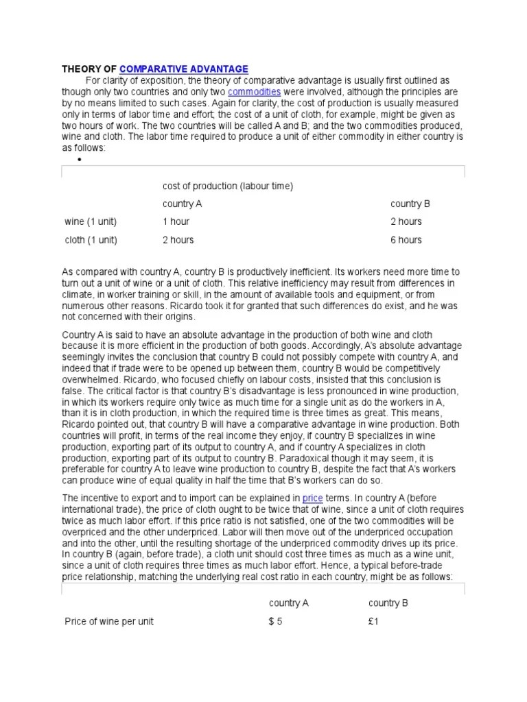 Theory Of Comparative Advantage | PDF | Comparative Advantage | Labour Economics