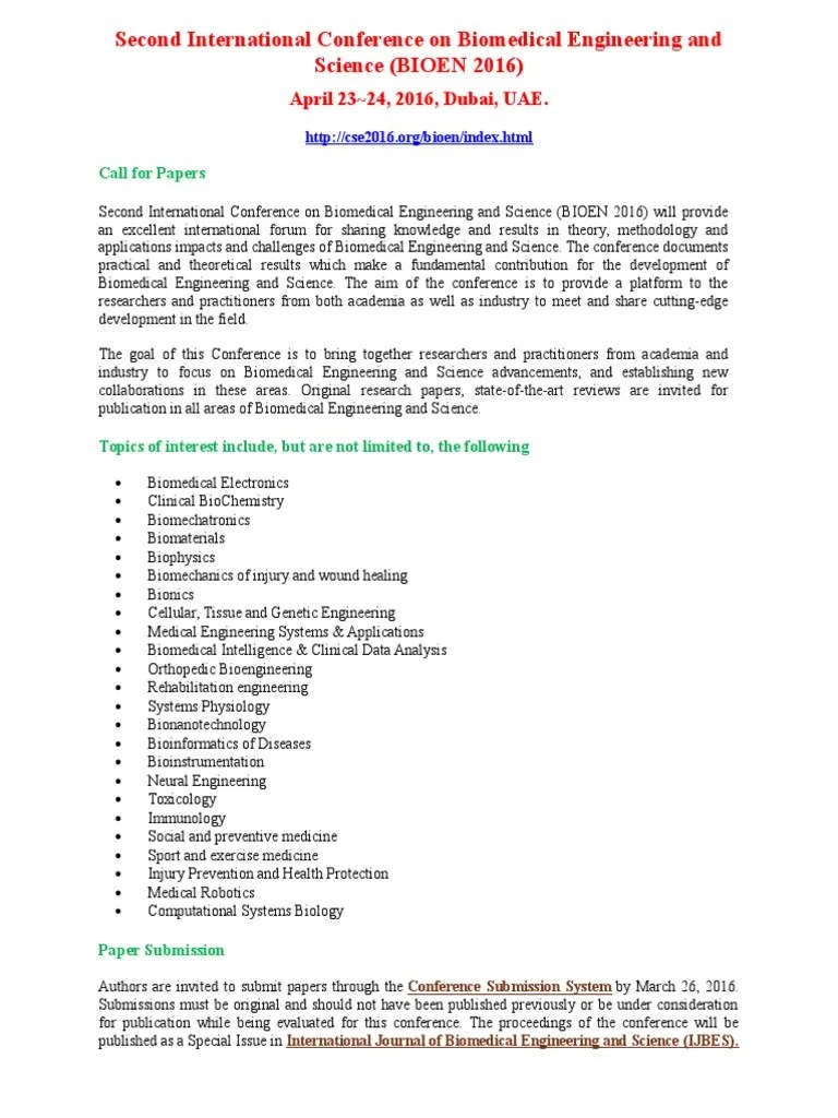 Second International Conference On Biomedical Engineering