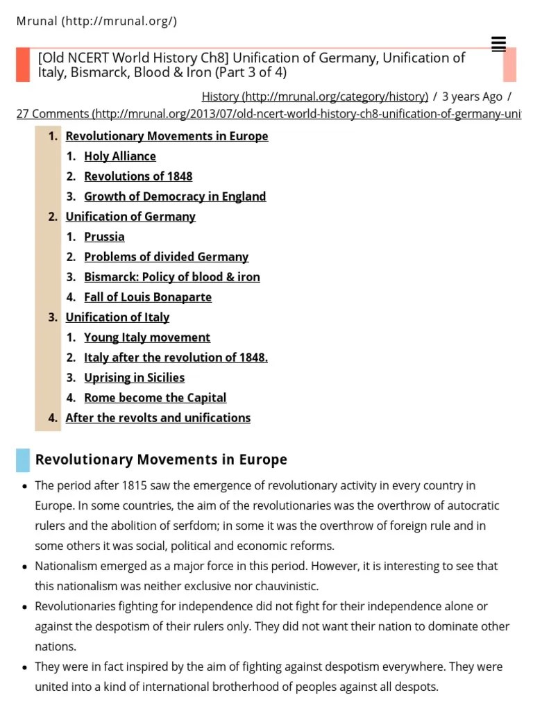 Old NCERT World History Ch8 - Unification Of Germany & Italy | PDF ...