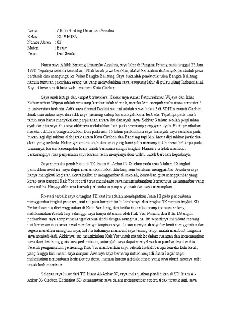 Deskrisi diri sendiri ini juga dapat di . Contoh Esai Diri Sendiri Pdf