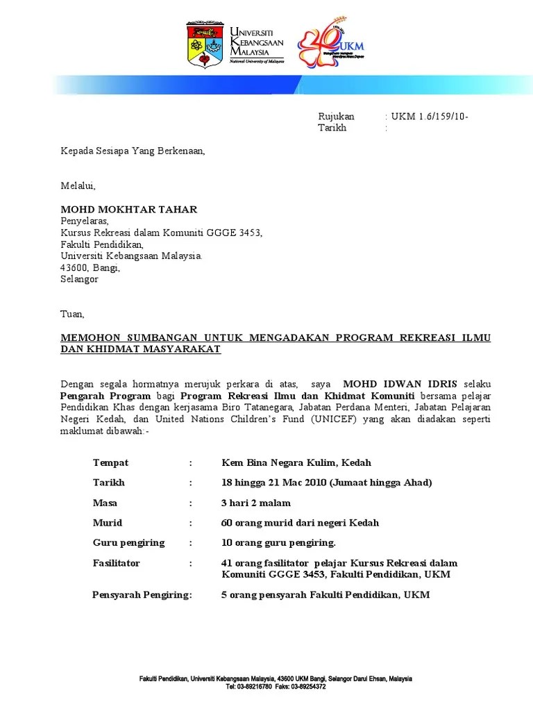 Contoh surat surat minta sumbangan. Contoh Surat Mohon Sumbangan Untuk Program Ukm