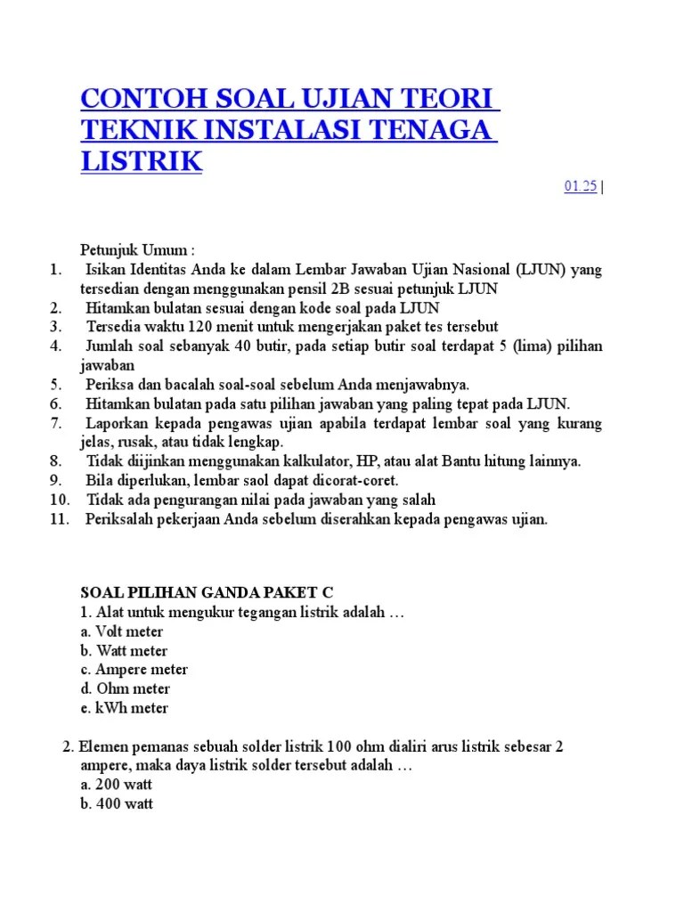 Soal Uts Instalasi Listrik